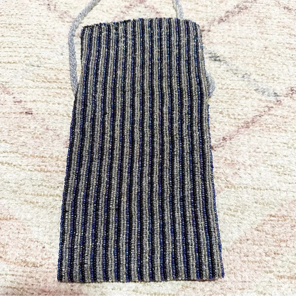 Vintage Blue and silver striped beaded bag - Picture 6 of 10